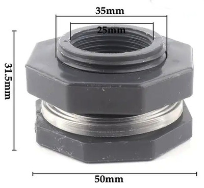 Aquarium Bulkhead 3/4 inch with O Rings PVC 25mm Inner Diameter