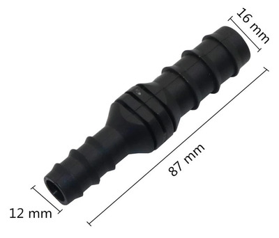 Aquarium Airline Barbed Hose Joiner/Reducer 16mm-12mm Black