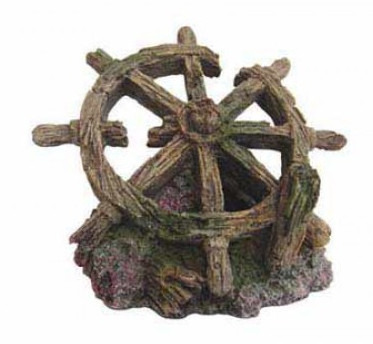 Old Ship Wheel Fish Tank Ornament 12.5 x 9.5 x 9.5cm h